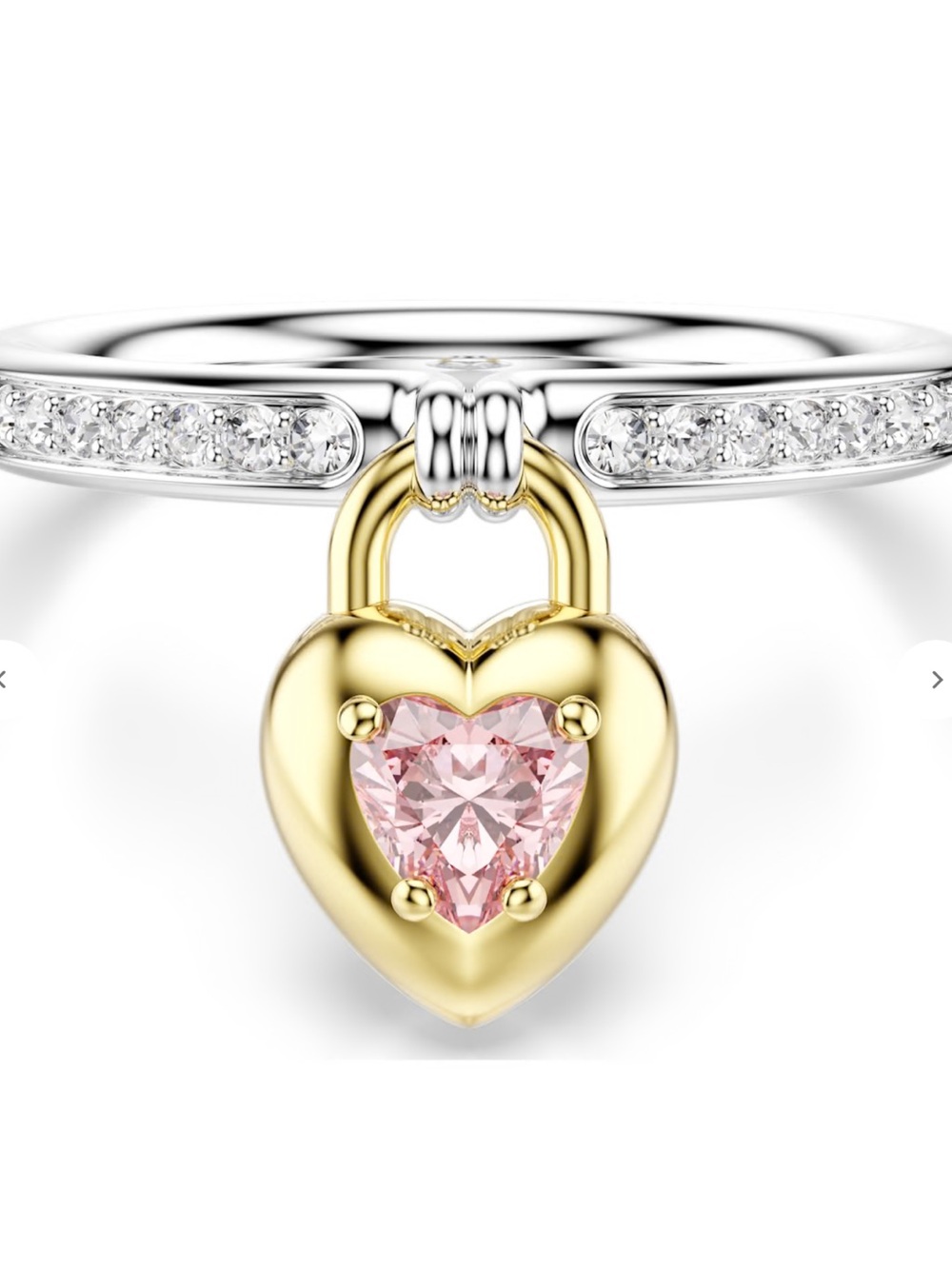 Heart Lock Charm Ring with Pink Gem - Unbranded